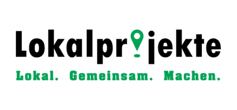 Logo bestehend aus schwarzer Schrift für den Namen und grüner Schrift für drei Schlagwörter: Lokal.Gemeinsam.Machen.