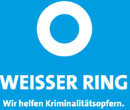 Logo des Weissen Rings. Weißer Ring auf blauem Untergrund.