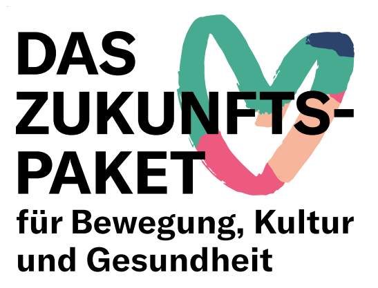 Logo vom Bundesprogramm "das Zukunftspaket" mit der Aufschrift für "Bewegung, Kultur und Gesundheit"