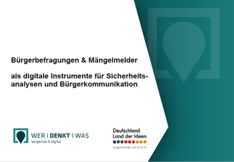 Titelbild einer Powerpoint Präsenation auf der steht: Bürgerbefragungen & Mängelmelder als digitale Instrumente für Sicherheitsanalysen