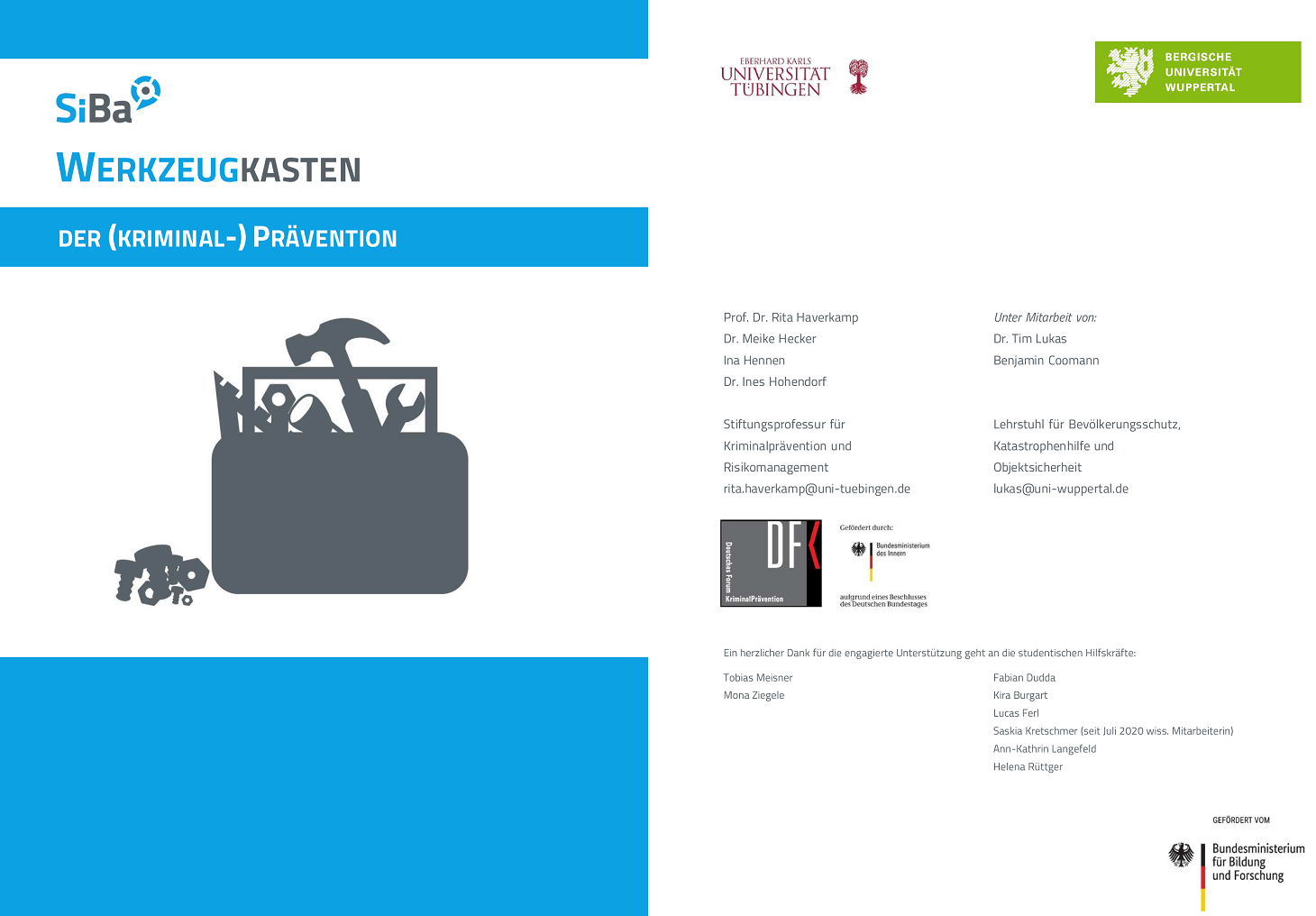 SiBa-Werkzeugkasten und grafische Darstellung von Werkzeugen sowie Nennung der beteiligten Akteure wie Deutsches Zentrum für Kriminalpräventionl