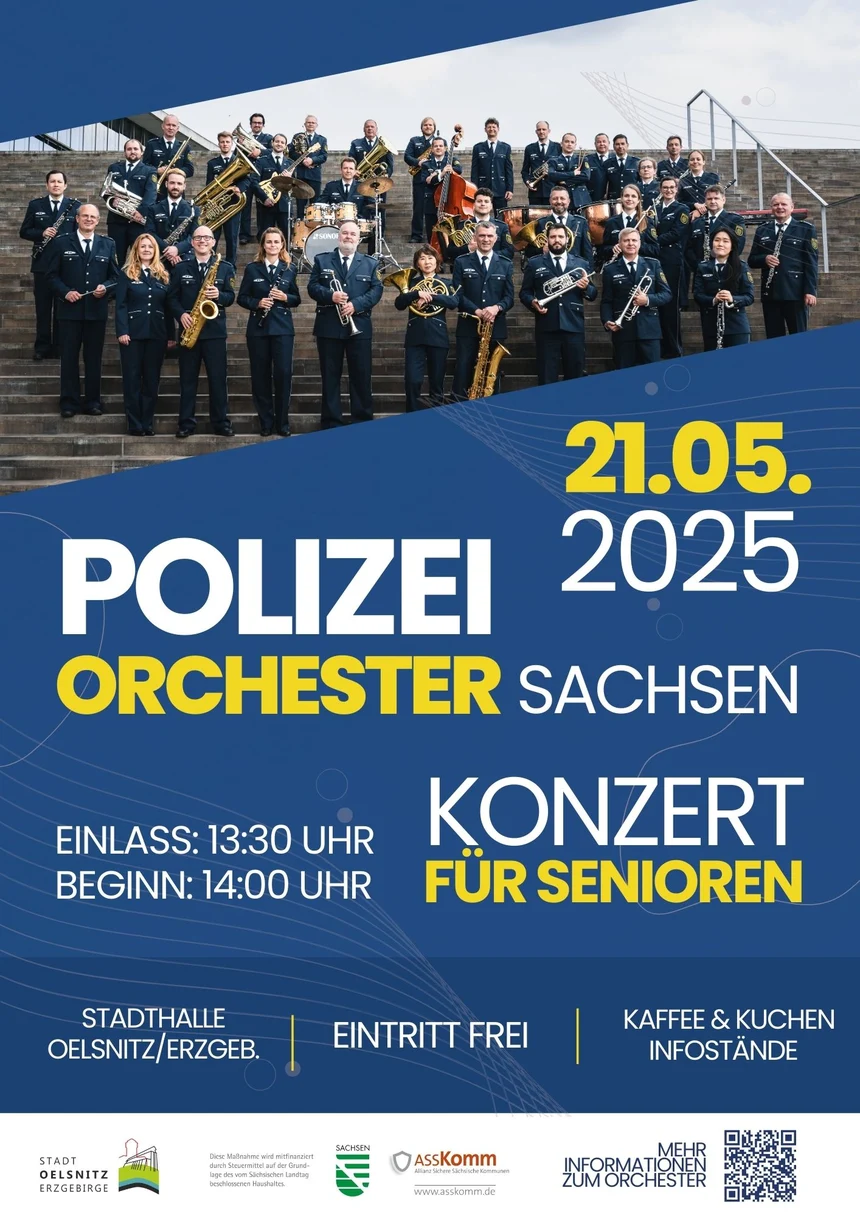 Werbeplakat für die Veranstaltung mit Bild des Polizeiorchesters und den Veranstaltungsdaten.