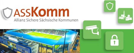 ASSKomm-Konferenzankündigung mit Logo und Stadion Chemnitz.