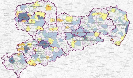 Die Karte vom Freistaat Sachsen ist mit den Landkreisgrenzen abgebildet.