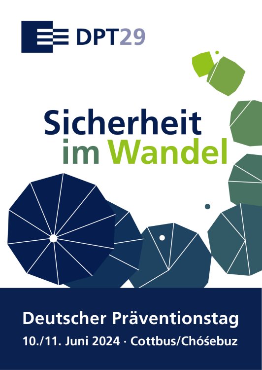 Karte mit dem Motto und den Daten zum 29. Deutschen Präventionstag mit dunkelblauem Logo.
