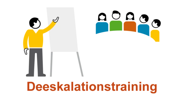 Grafik mit einer Person stehend am Flipchart und fünf Teilnehmern.