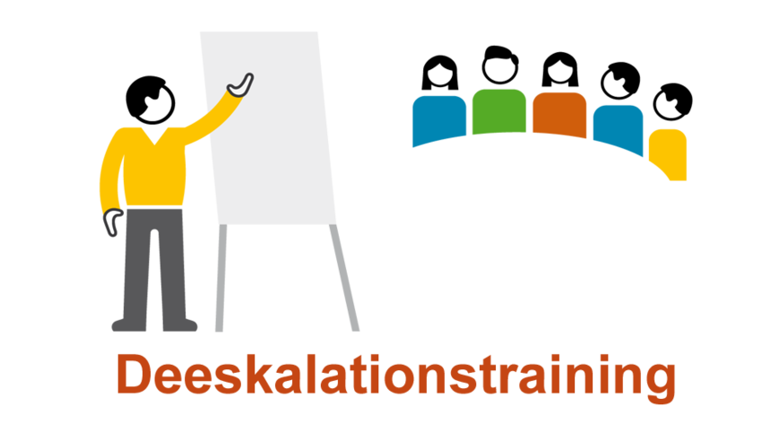Grafik mit einer Person stehend am Flipchart und fünf Teilnehmern.