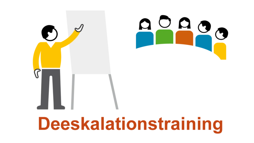 Grafik mit einer Person stehend am Flipchart und fünf Teilnehmern.