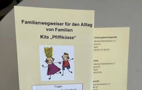 Eine Hand hält den Flyer hoch.
