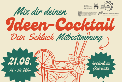 Plakat mit Datum der Mitbestimmung für Jugendliche mit Cocktail verziert.
