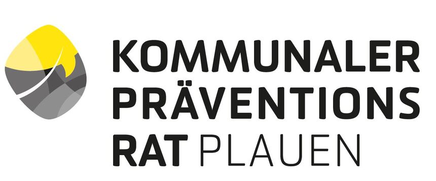 Grafik: weißer Hintergrund mit schwarzer Aufschrift: Kommunaler Präventionsrat Plauen 