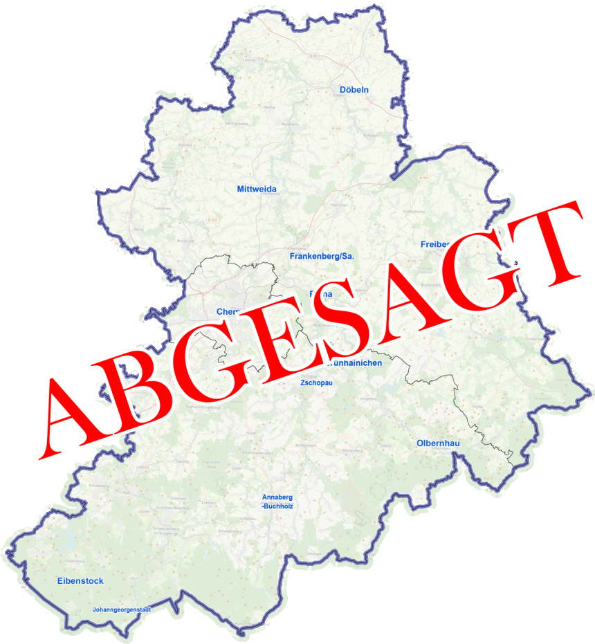Eine Landkarte der Kreise Mittelsachsen und Erzgebirgskreis mit der Nennung der größeren Städte.