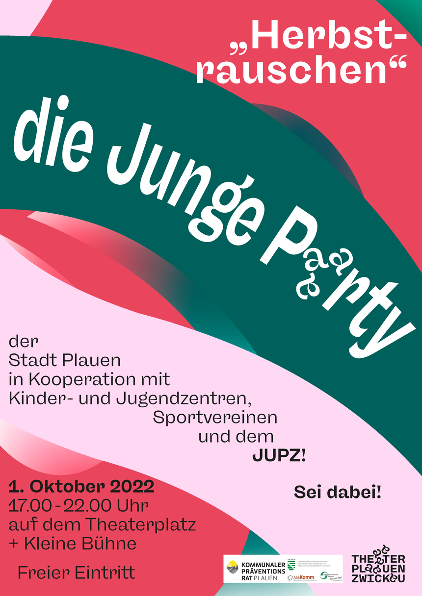 Bild zeigt Plakat des Kommunalen Präventionsrat Plauen mit der Einladung zur Jungen Party mit dem Titel Berbstrauschen 