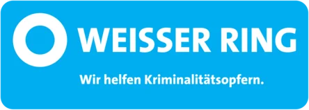 Weiße Schrift "Weißer Ring" auf blauem Hintergrund.