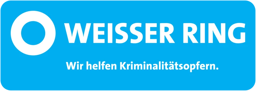 Weiße Schrift "Weißer Ring" auf blauem Hintergrund.