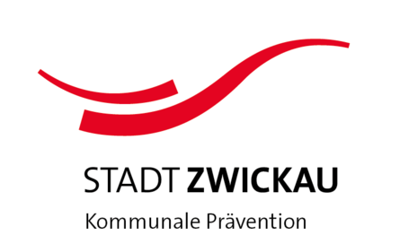 Logo der Stadt Zwickau mit 2 roten Wellen und der Aufschrift: Stadt Zwickau