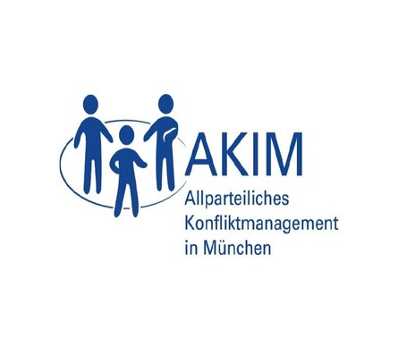 Logo aus Grafik mit drei blauen Männchen und dem Namen der Organisation.