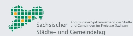 Bild zeigt Logo Grafik des Sächsischen Stadte- und Gemeindetag mit einer grünen gekachelten Sachsenkarte