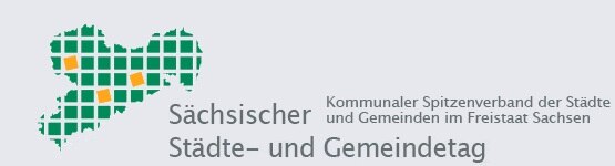 Bild zeigt Logo Grafik des Sächsischen Stadte- und Gemeindetag mit einer grünen gekachelten Sachsenkarte